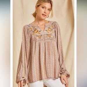 Savanna Jane Long Sleeve Lightweight Floral Embroidered Oversized Top Women’s 2X